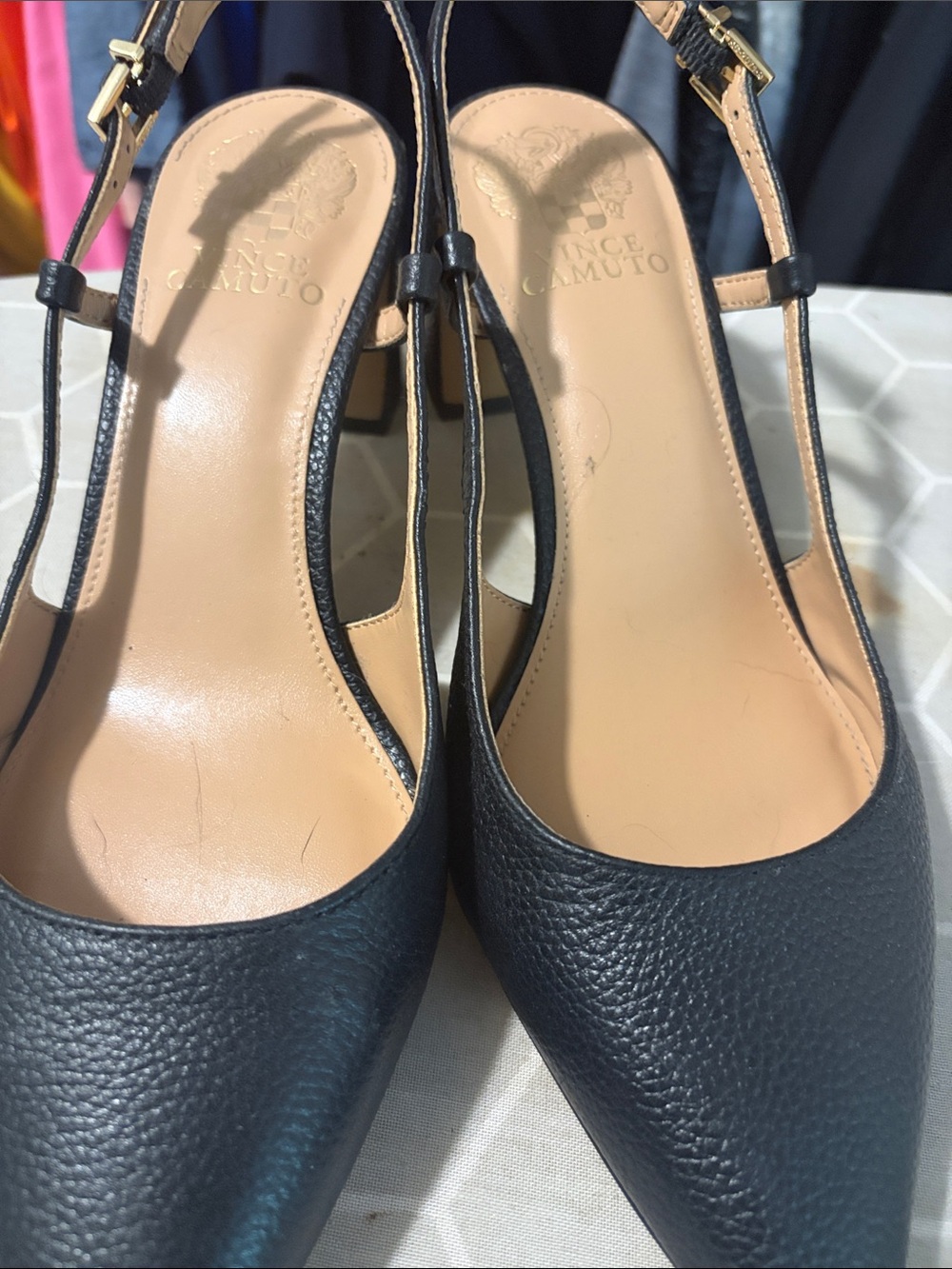 Vince Camuto Black Leather Pointed Slingback Pumps
